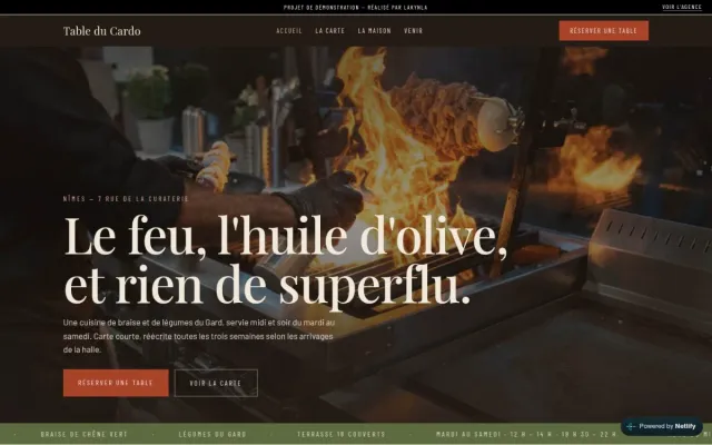 Maquette de site pour un restaurant méditerranéen à Nîmes — menu et réservation